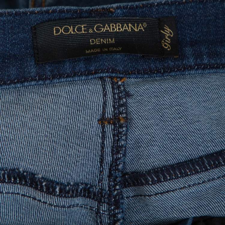 Pre Owned Dolce & Gabbana Indigo Medium Washed Denim Girly Jeans L