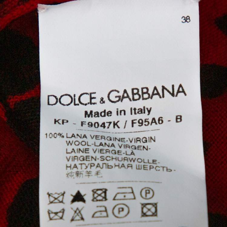 Pre Owned Dolce & Gabbana Red Leopard Pattern Wool Knit Jumper M