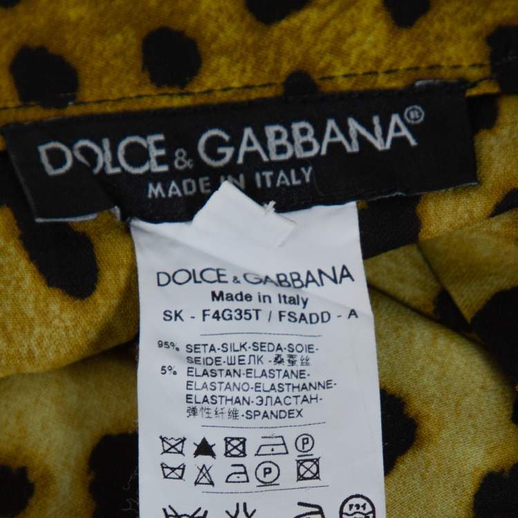 Pre Owned Dolce & Gabbana Chartreuse Leopard Print Silk Draped Midi Skirt L