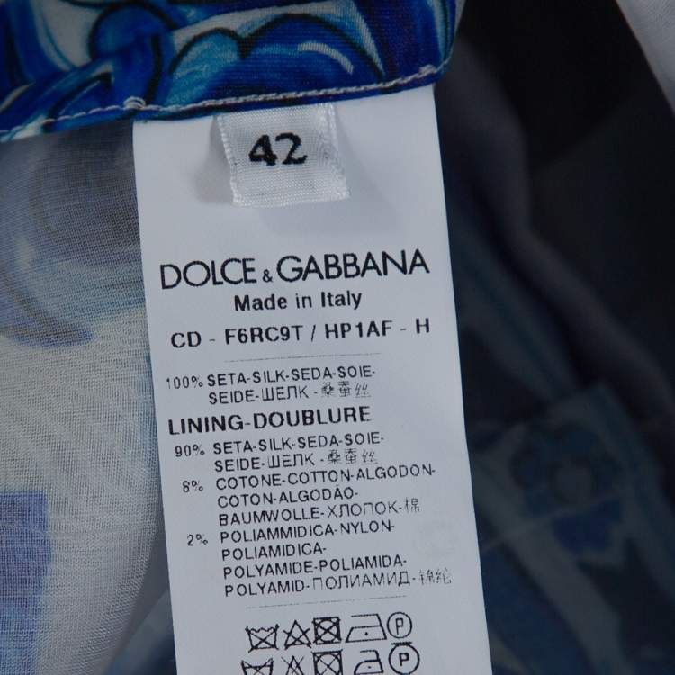 Pre Owned Dolce & Gabbana Blue Majolica Print Silk Organza Flared Dress M