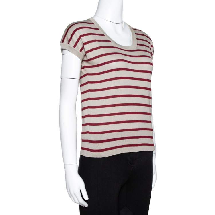 مملوكة مسبقًا Dolce & Gabbana Beige Striped Silk Knit Top M