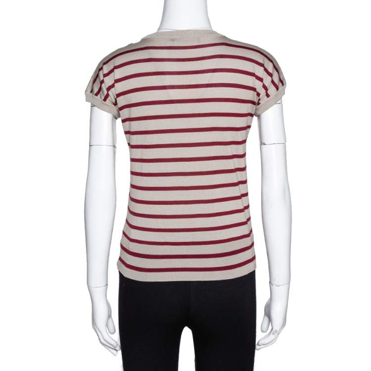 مملوكة مسبقًا Dolce & Gabbana Beige Striped Silk Knit Top M