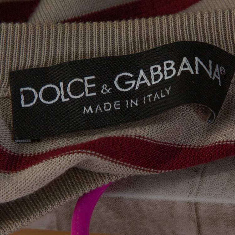 مملوكة مسبقًا Dolce & Gabbana Beige Striped Silk Knit Top M