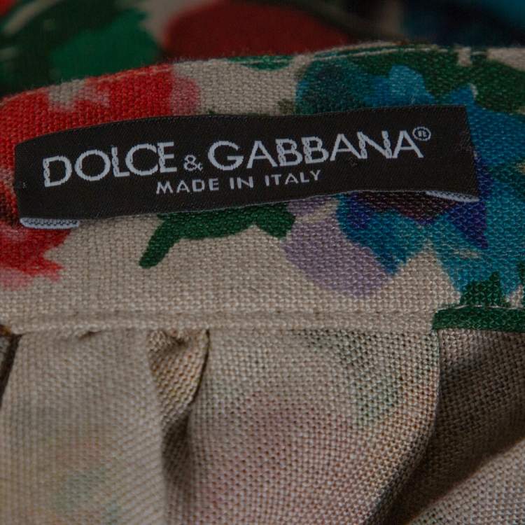 مملوكة مسبقًا Dolce & Gabbana Beige Floral Print Linen Flared Skirt M