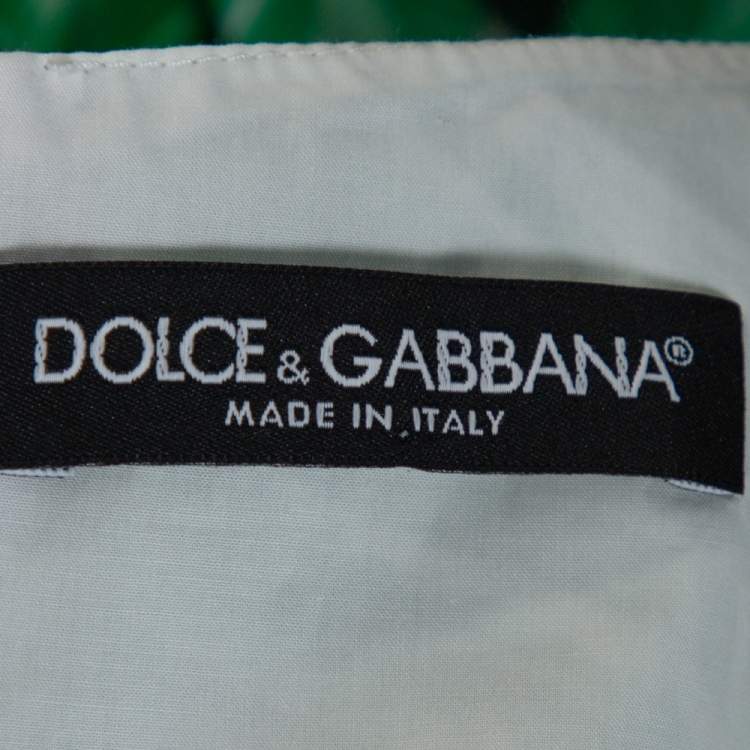 Pre Owned Dolce & Gabbana Green and White Banana Leaf Print Cotton Midi Dress M