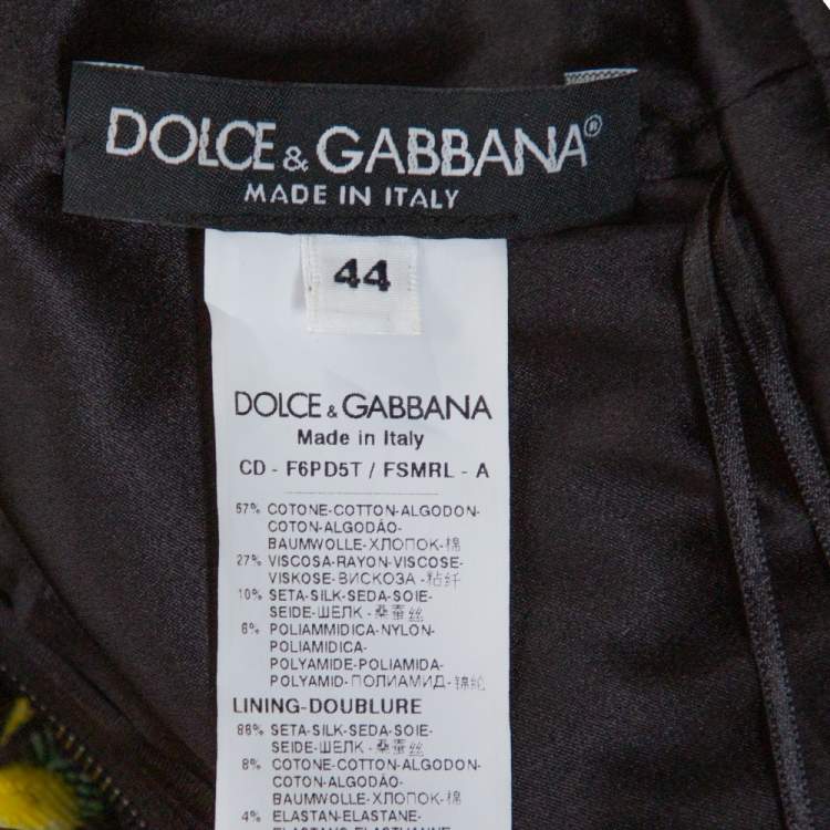 Pre Owned Dolce & Gabbana Black Mimosa Print Brocade And Lace Dress M
