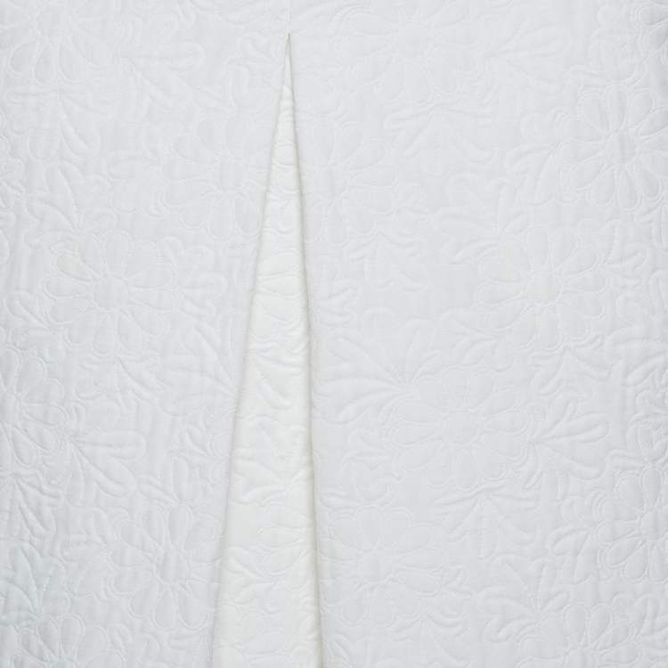 Pre Owned Dolce & Gabbana White Daisy Cotton Jacquard A-Line Skirt M