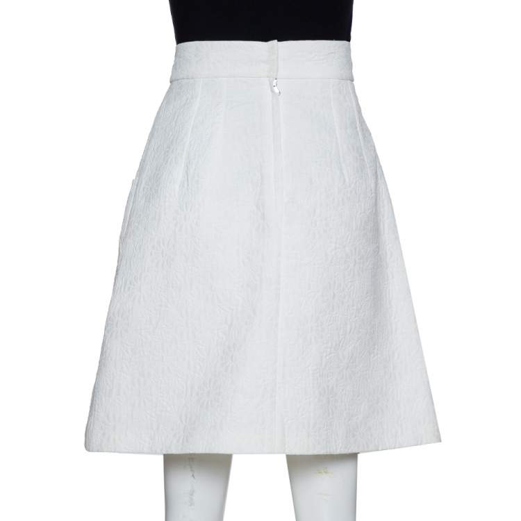 Pre Owned Dolce & Gabbana White Daisy Cotton Jacquard A-Line Skirt M