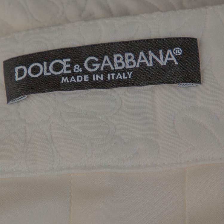 Pre Owned Dolce & Gabbana White Daisy Cotton Jacquard A-Line Skirt M
