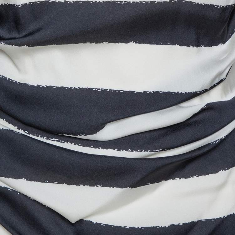 مملوكة مسبقًا Dolce & Gabbana Monochrome Striped Stretch Silk Ruched Dress L