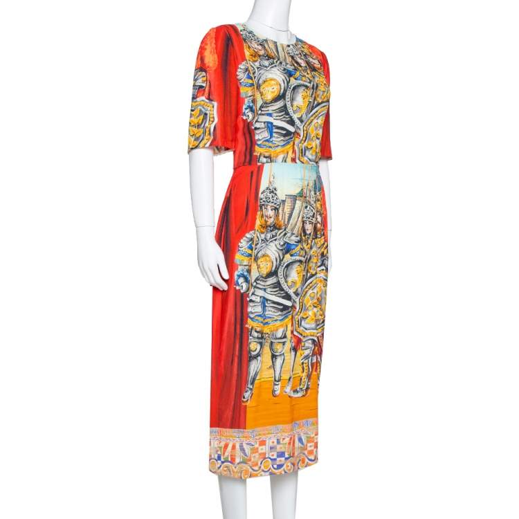 Pre Owned Dolce & Gabbana Multicolor Soldiers Print Crepe Sheath Dress M