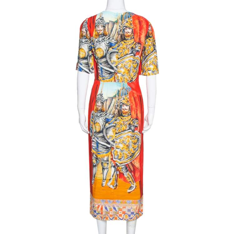 Pre Owned Dolce & Gabbana Multicolor Soldiers Print Crepe Sheath Dress M