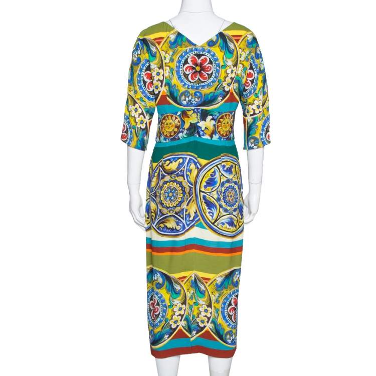 Pre Owned Dolce & Gabbana Multicolor Printed Crepe Sheath Dress L