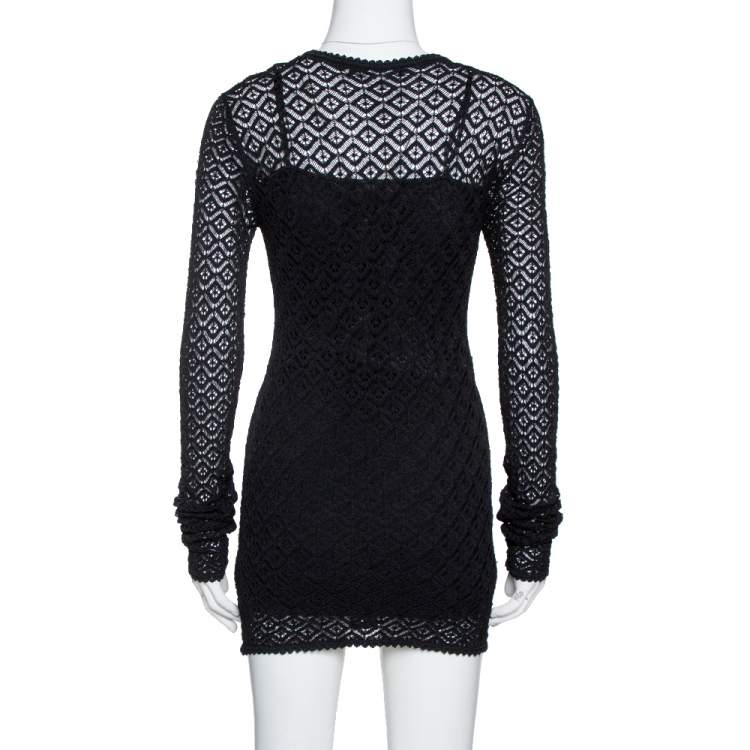 Pre Owned Dolce & Gabbana Black Crochet Knit Lace Mini Dress S