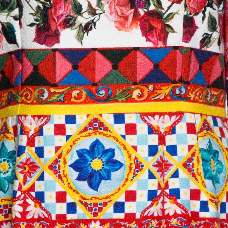 Pre Owned Dolce & Gabbana Multicolor Carretto Roses Print Cotton Midi Dress M