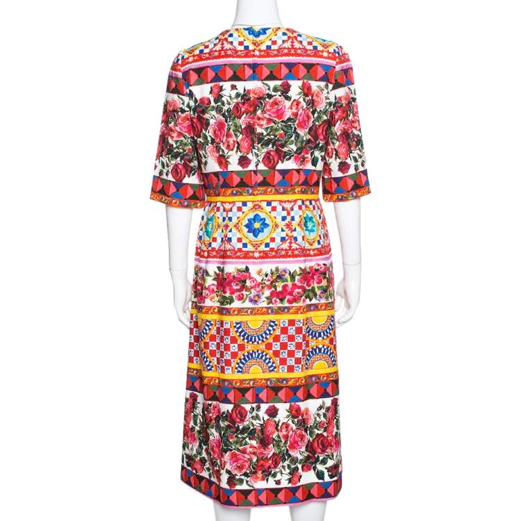 Pre Owned Dolce & Gabbana Multicolor Carretto Roses Print Cotton Midi Dress M