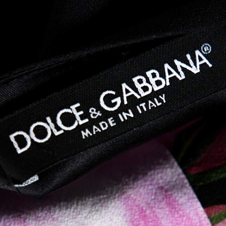 Pre Owned Dolce & Gabbana Black Rose Print Crepe Midi Dress M