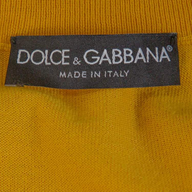 Pre Owned Dolce & Gabbana Yellow Printed Silk & Cashmere Knit Cardigan M