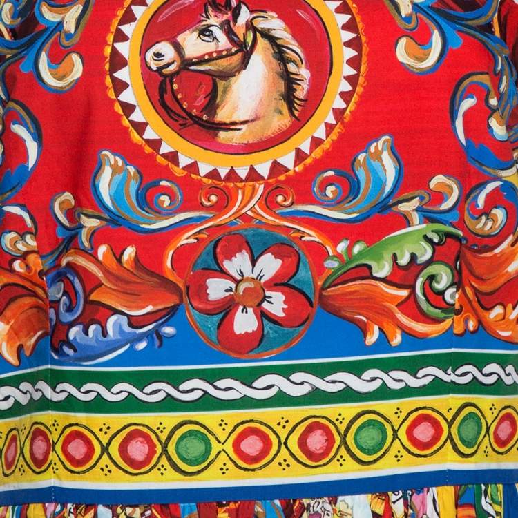 Pre Owned Dolce & Gabbana Multicolor Sicilian Print Cotton Flared Dress M