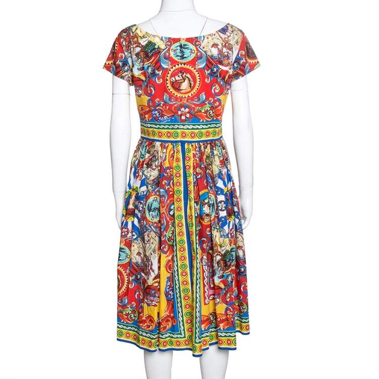 Pre Owned Dolce & Gabbana Multicolor Sicilian Print Cotton Flared Dress M