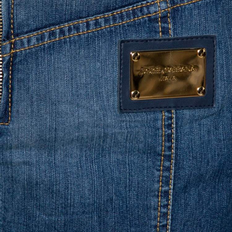 Pre Owned Dolce & Gabbana Blue Denim Chain Detail Fitted Skirt M
