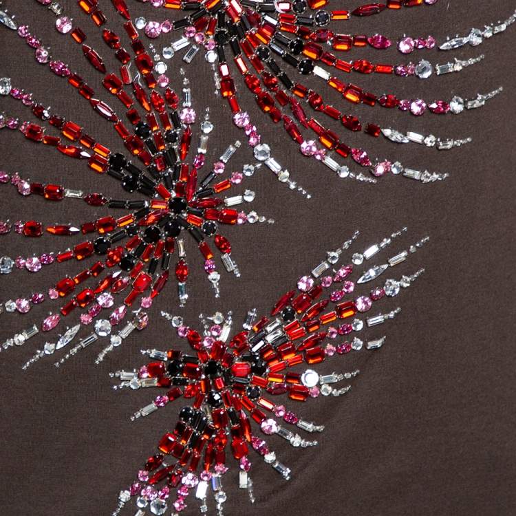 Pre Owned Dolce & Gabbana Brown Jersey Embellished T-Shirt M