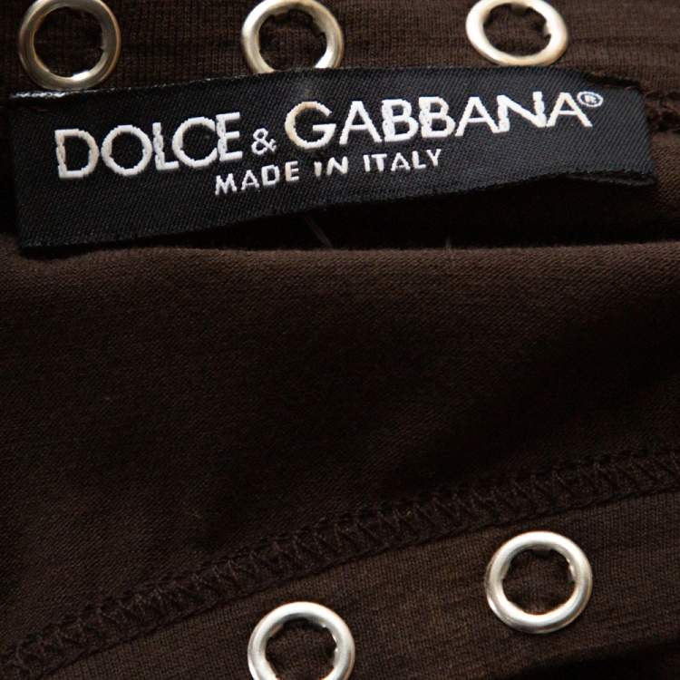 Pre Owned Dolce & Gabbana Brown Jersey Embellished T-Shirt M