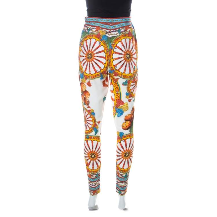 Pre Owned Dolce & Gabbana Multicolor Sicilian Print Crepe Pants S