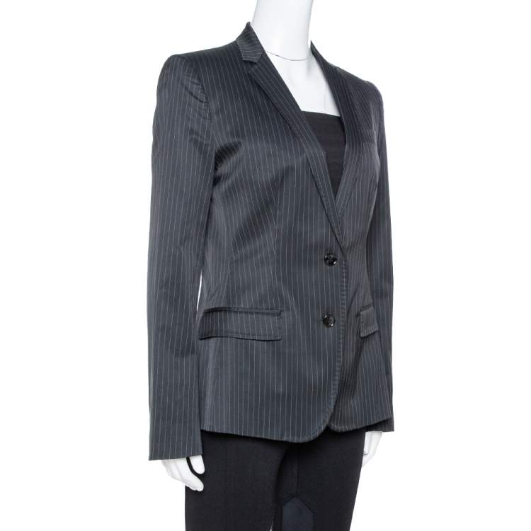 Pre Owned Dolce & Gabbana Black Pinstriped Cotton Tailored Blazer M