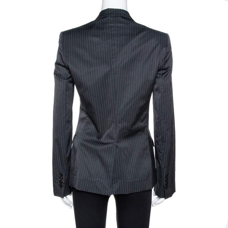 Pre Owned Dolce & Gabbana Black Pinstriped Cotton Tailored Blazer M