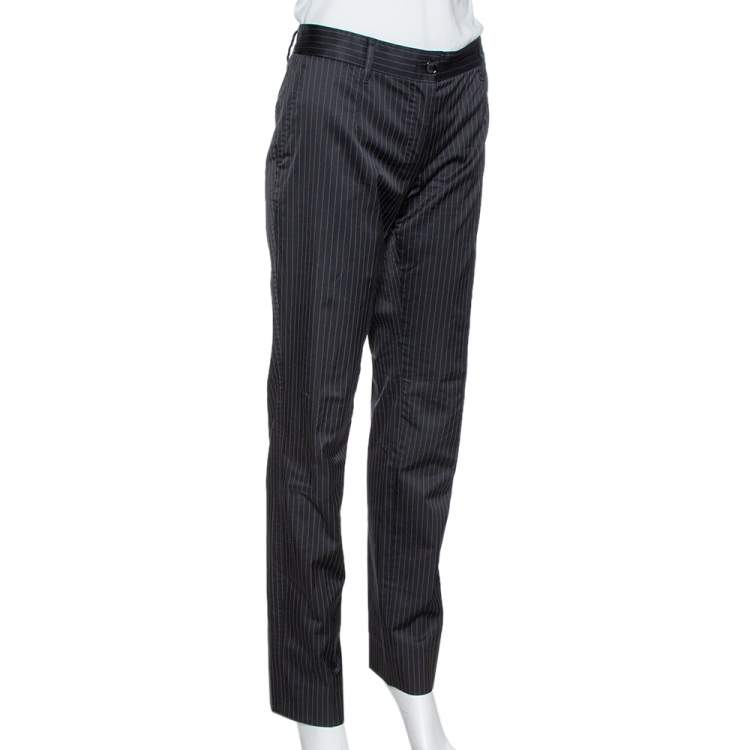 Pre Owned Dolce & Gabbana Black Pinstriped Cotton Tailored Pants M
