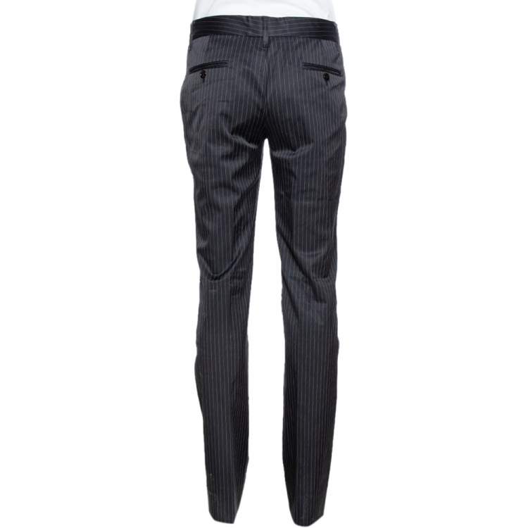 Pre Owned Dolce & Gabbana Black Pinstriped Cotton Tailored Pants M