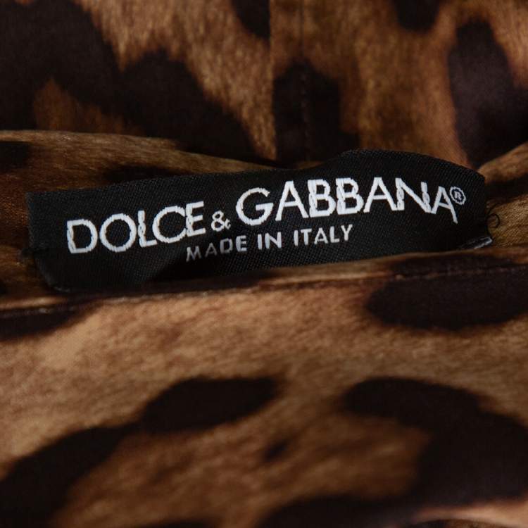 Pre Owned Dolce & Gabbana Brown Leopard Print Silk Button Front Shirt L