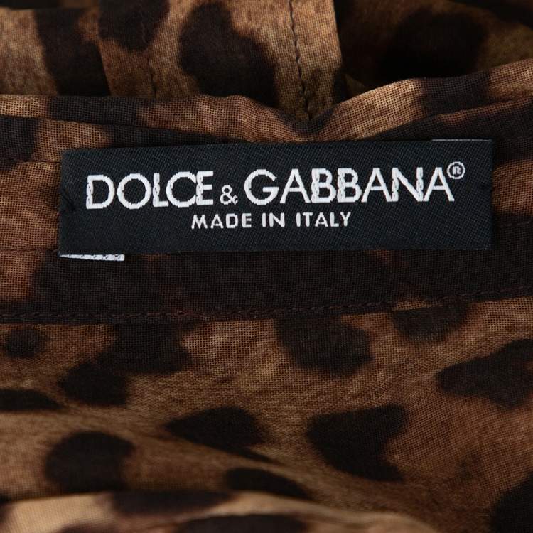 Pre Owned Dolce & Gabbana Brown Leopard Print Cotton & Silk Button Front Shirt M