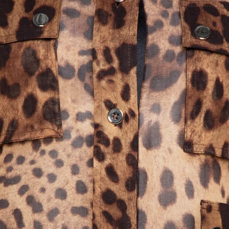 Pre Owned Dolce & Gabbana Brown Leopard Print Cotton & Silk Button Front Shirt M