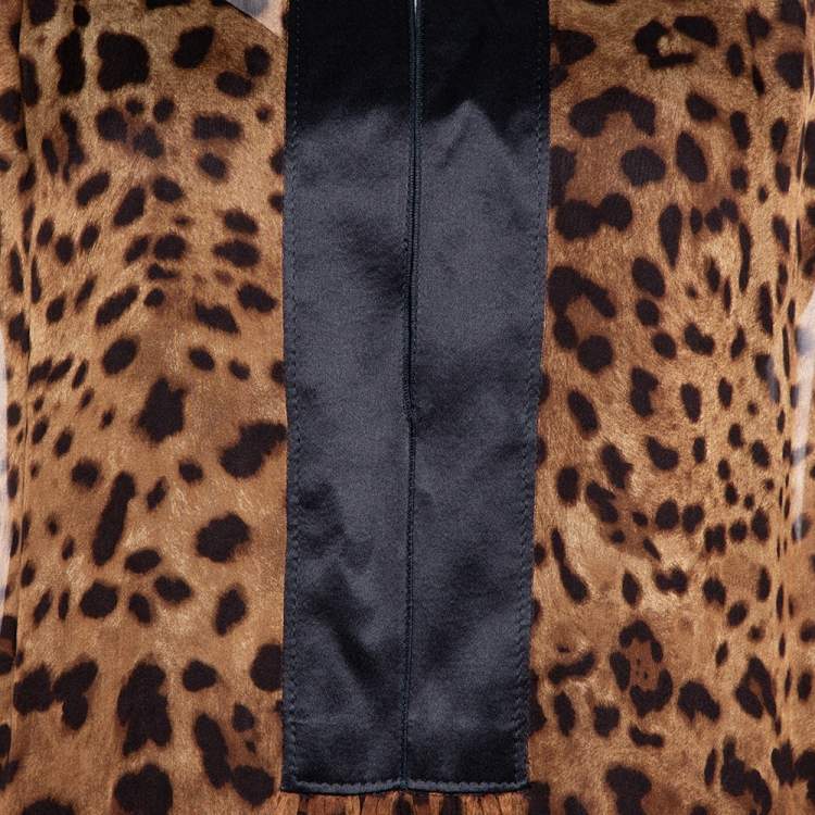 Pre Owned Dolce & Gabbana Brown Leopard Print Silk Sheer Kaftan Dress M