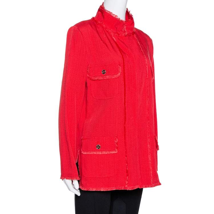 Pre Owned Dolce & Gabbana Red Fringed Button Front Jacket L