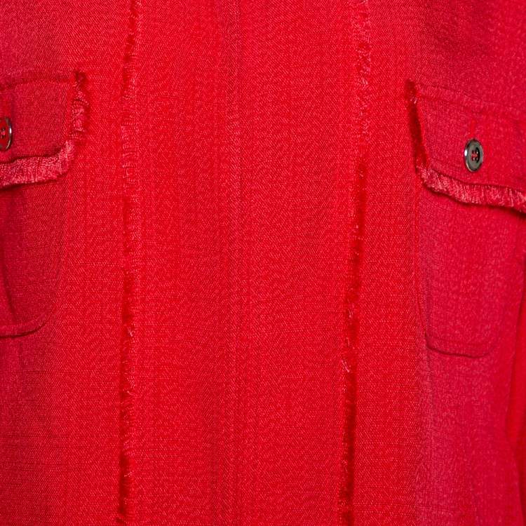Pre Owned Dolce & Gabbana Red Fringed Button Front Jacket L