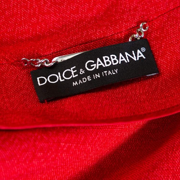 Pre Owned Dolce & Gabbana Red Fringed Button Front Jacket L