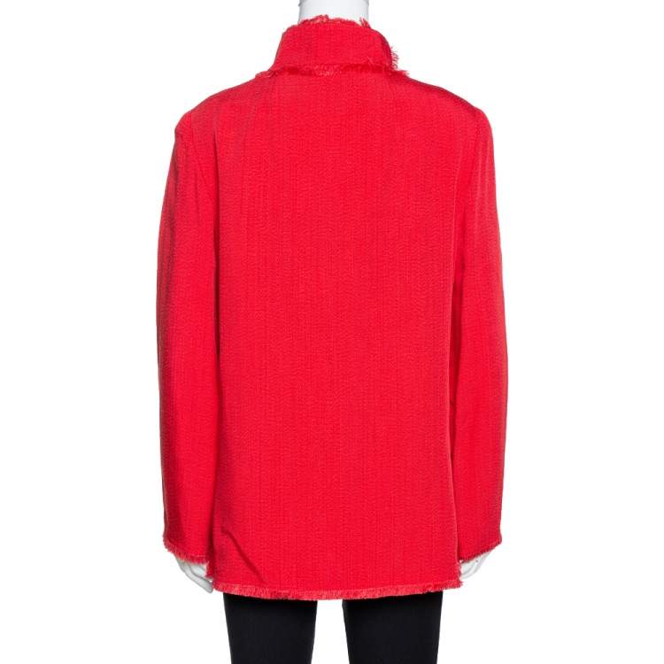 Pre Owned Dolce & Gabbana Red Fringed Button Front Jacket L