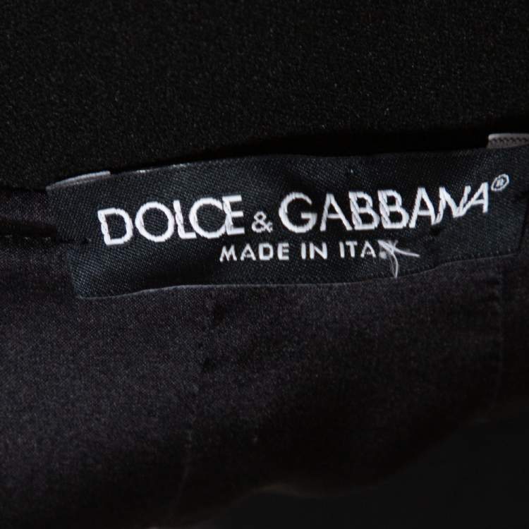 Pre Owned Dolce & Gabbana Black Wool Rose Appliqued A-Line Skirt M
