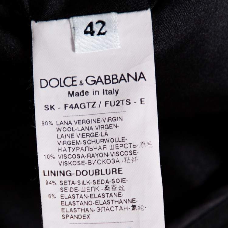 Pre Owned Dolce & Gabbana Black Wool Rose Appliqued A-Line Skirt M