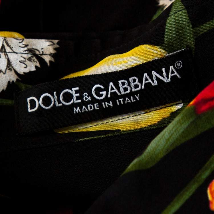 Pre Owned Dolce & Gabbana Black Tulip Print Silk Long Sleeve Shirt L