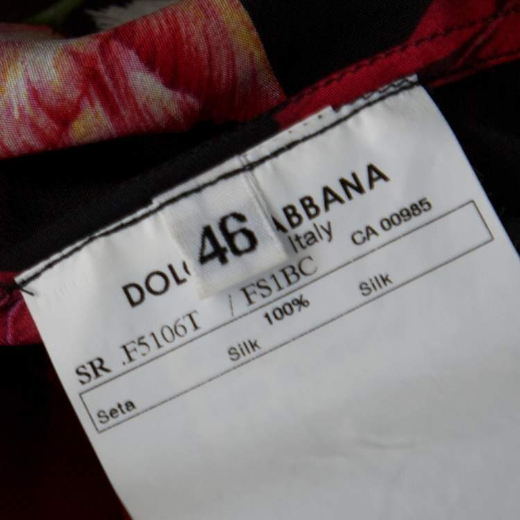 Pre Owned Dolce & Gabbana Black Tulip Print Silk Long Sleeve Shirt L