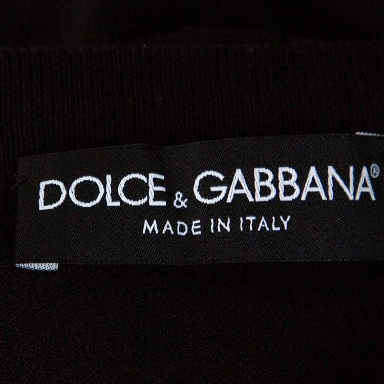 Pre Owned Dolce & Gabbana Black Knit Tulip Print Tie Neck Cardigan L