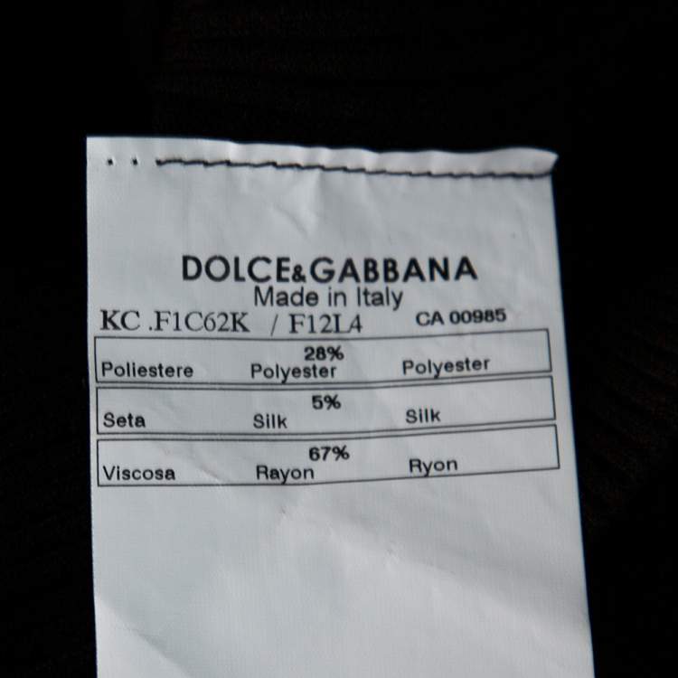 Pre Owned Dolce & Gabbana Black Knit Tulip Print Tie Neck Cardigan L