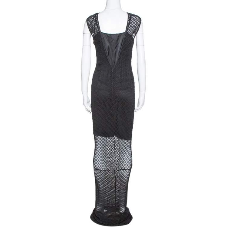 Pre Owned Dolce & Gabbana Vintage Black Sheer Mesh Plunge Back Gown M