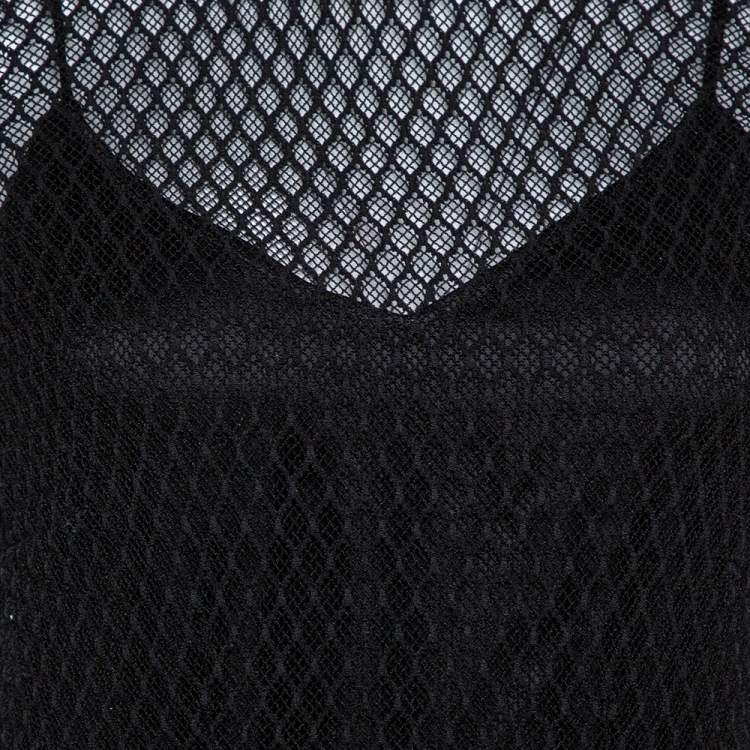Pre Owned Dolce & Gabbana Vintage Black Sheer Mesh Plunge Back Gown M