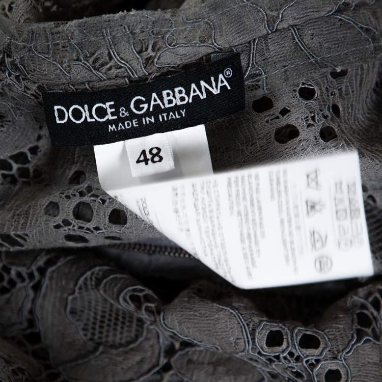 Pre Owned Dolce & Gabbana Grey Floral Corded Lace Maxi Dress L