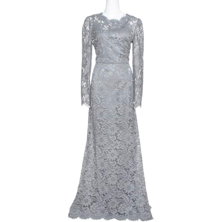 Dolce & Gabbana Grey Floral Corded Lace Maxi Dress L Dolce & Gabbana | TLC
